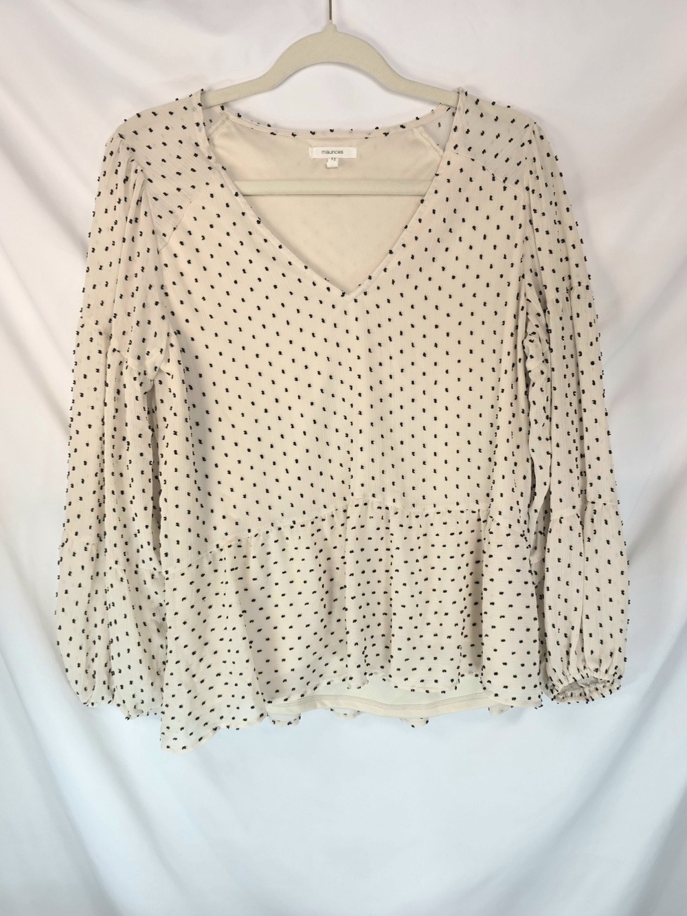 Maurices Women’s Babydoll Fairy Cottagecore Boho Peplum Blouse Puff Dots Size M